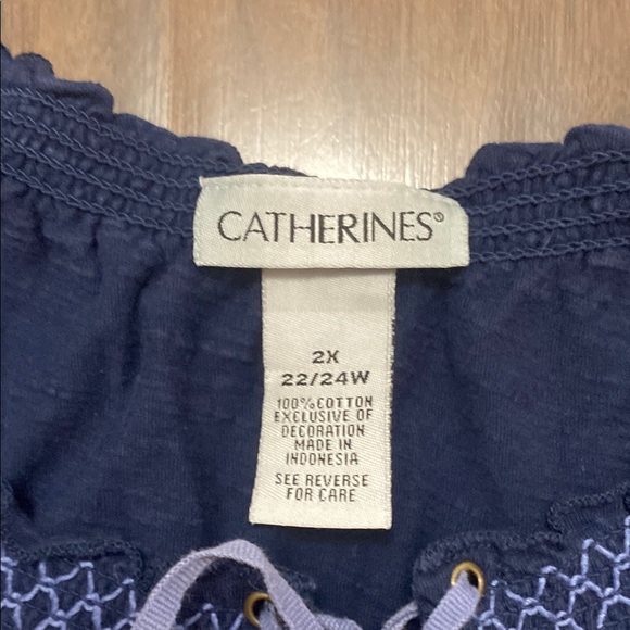 Catherines Blue Puff Sleeve Blouse Boho Style Peasant Top - Picture 2 of 7